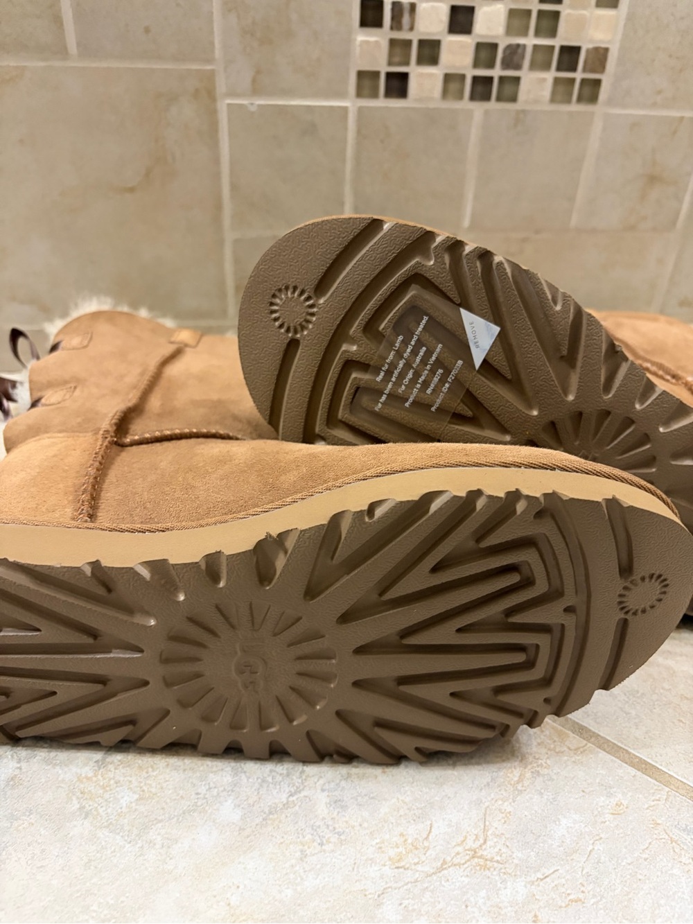 UGG Women's Chestnut Suede Shearling Back-Bow Boots - Picture 5 of 6